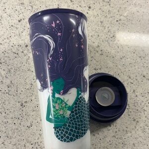 Starbucks Purple and White Tumbler with Mermaid Art, Dishwasher Damage